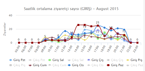 Personel çalışma saatlerini belirlemeye yardımcı olacak saatlik ziyaretçi sayısı görüntüsü